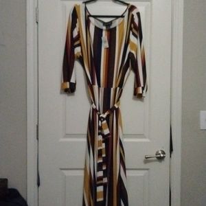 A brown gold blue rust multiple color stripe dress by Ashley Stewart size 30-32.